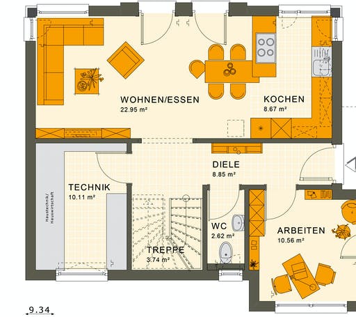 Fertighaus SUNSHINE 125 V6 von Living Fertighaus Ausbauhaus ab 193249€, Stadtvilla Grundriss 1