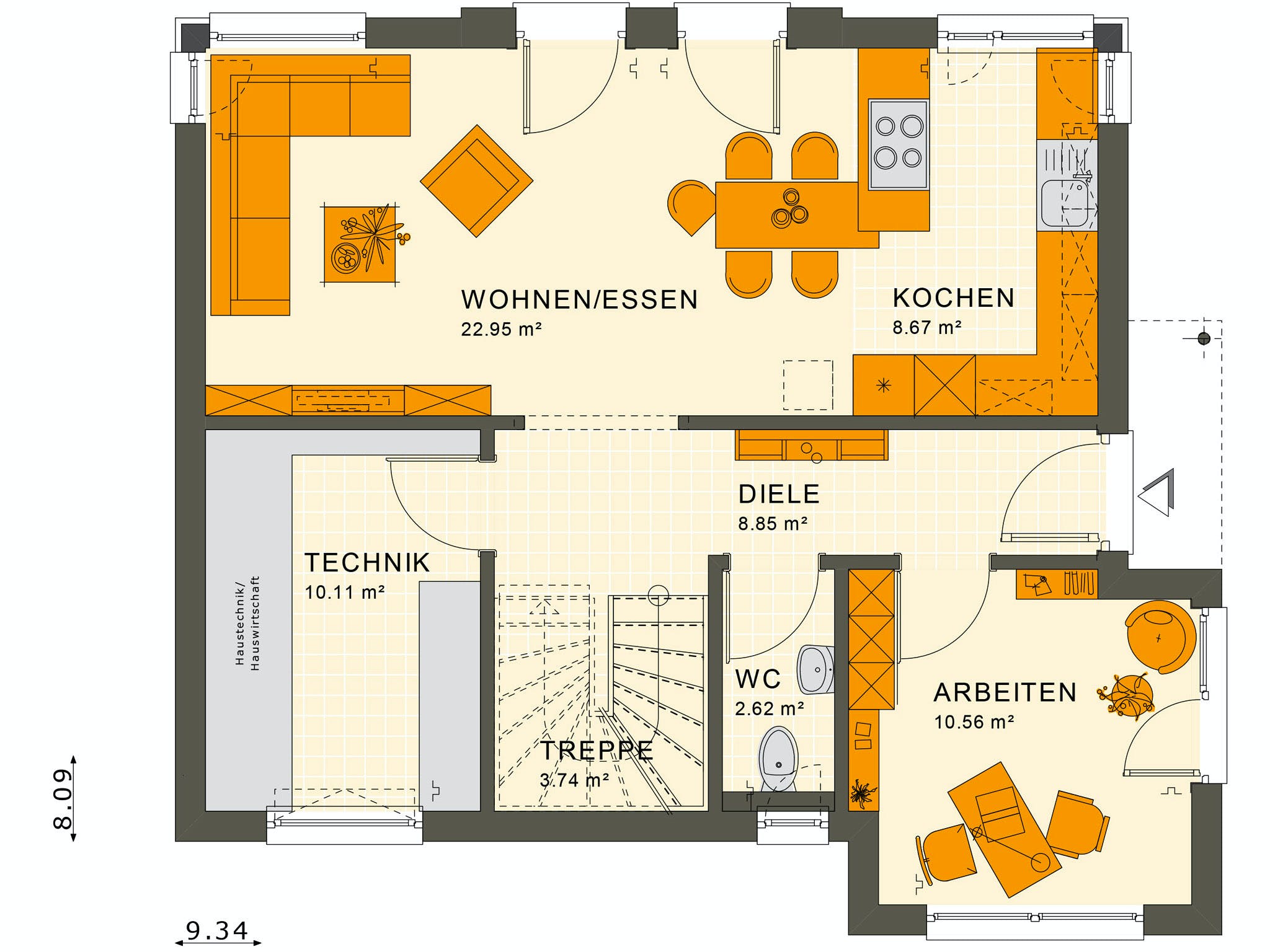 Fertighaus SUNSHINE 125 V6 von Living Fertighaus Ausbauhaus ab 312540€, Stadtvilla Grundriss 1
