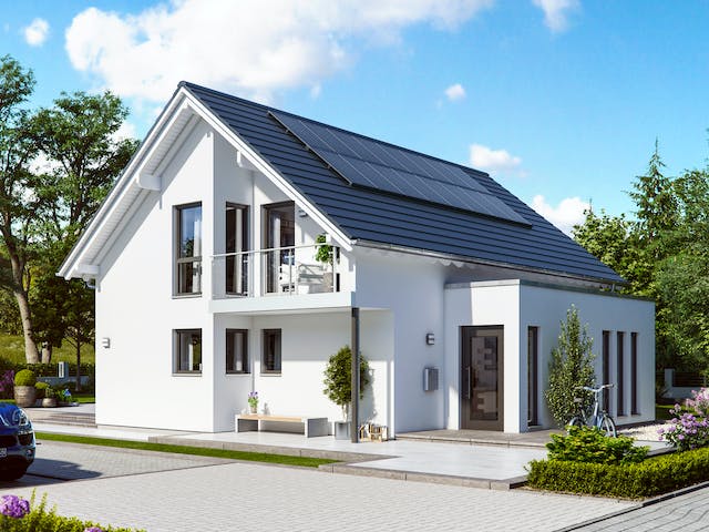 Fertighaus SUNSHINE 143 V2 von Living Fertighaus Ausbauhaus ab 307261€, Satteldach-Klassiker Außenansicht 1