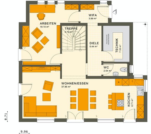 Fertighaus SUNSHINE 143 V2 von Living Fertighaus Ausbauhaus ab 180713€, Satteldach-Klassiker Grundriss 1