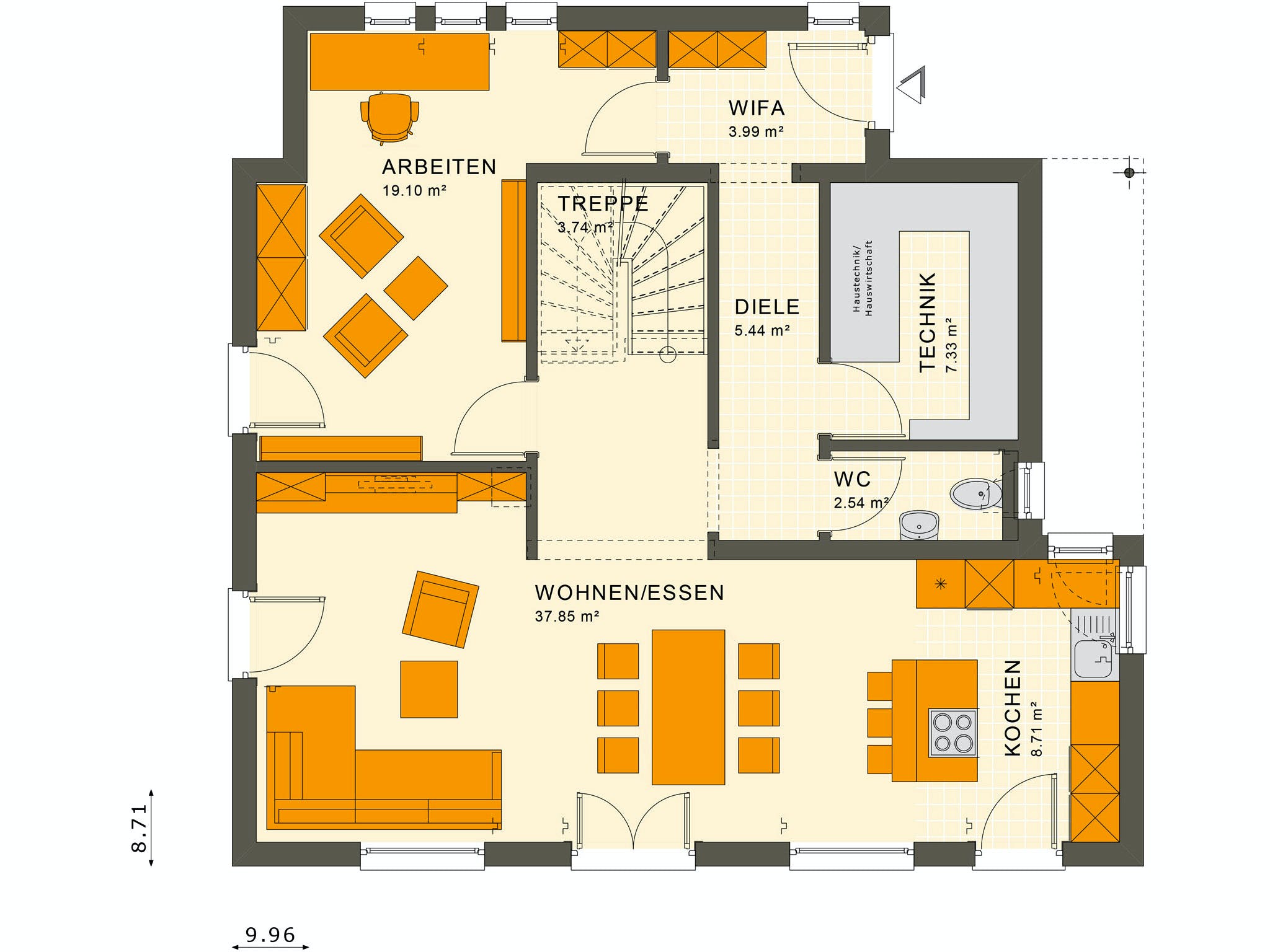 Fertighaus SUNSHINE 143 V2 von Living Fertighaus Ausbauhaus ab 307261€, Satteldach-Klassiker Grundriss 1