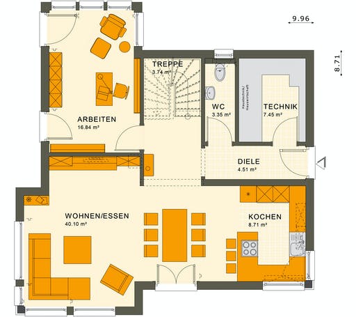 Fertighaus SUNSHINE 143 V3 von Living Fertighaus Ausbauhaus ab 308422€, Satteldach-Klassiker Grundriss 1
