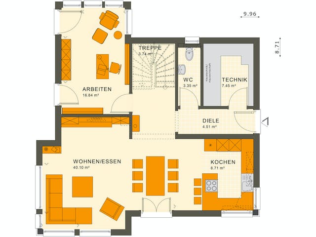 Fertighaus SUNSHINE 143 V3 von Living Fertighaus Ausbauhaus ab 308422€, Satteldach-Klassiker Grundriss 1