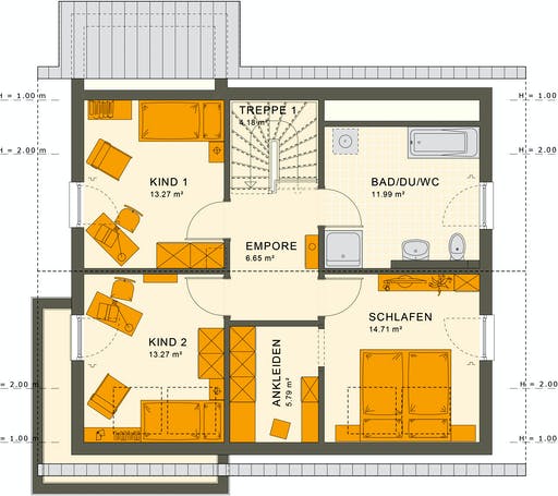 Fertighaus SUNSHINE 143 V3 von Living Fertighaus Ausbauhaus ab 308422€, Satteldach-Klassiker Grundriss 2