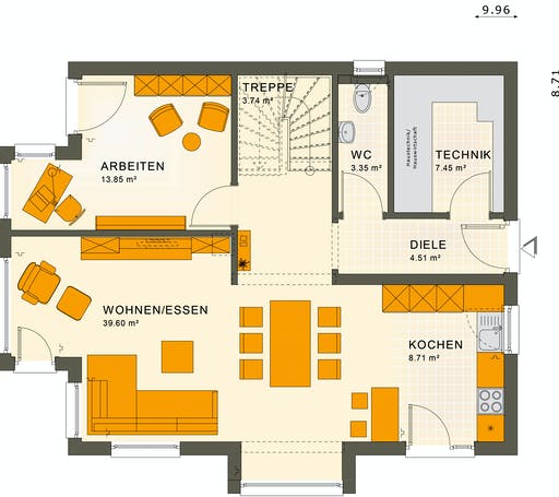Fertighaus SUNSHINE 143 V4 von Living Fertighaus Ausbauhaus ab 308888€, Satteldach-Klassiker Grundriss 1