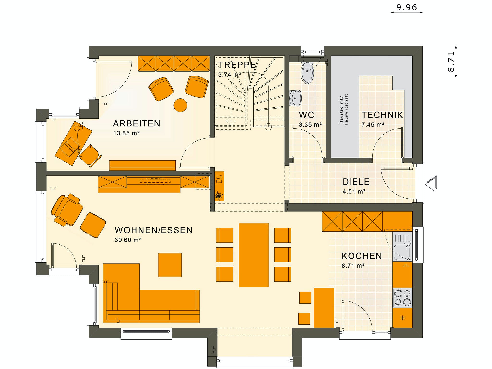 Fertighaus SUNSHINE 143 V4 von Living Fertighaus Ausbauhaus ab 308888€, Satteldach-Klassiker Grundriss 1