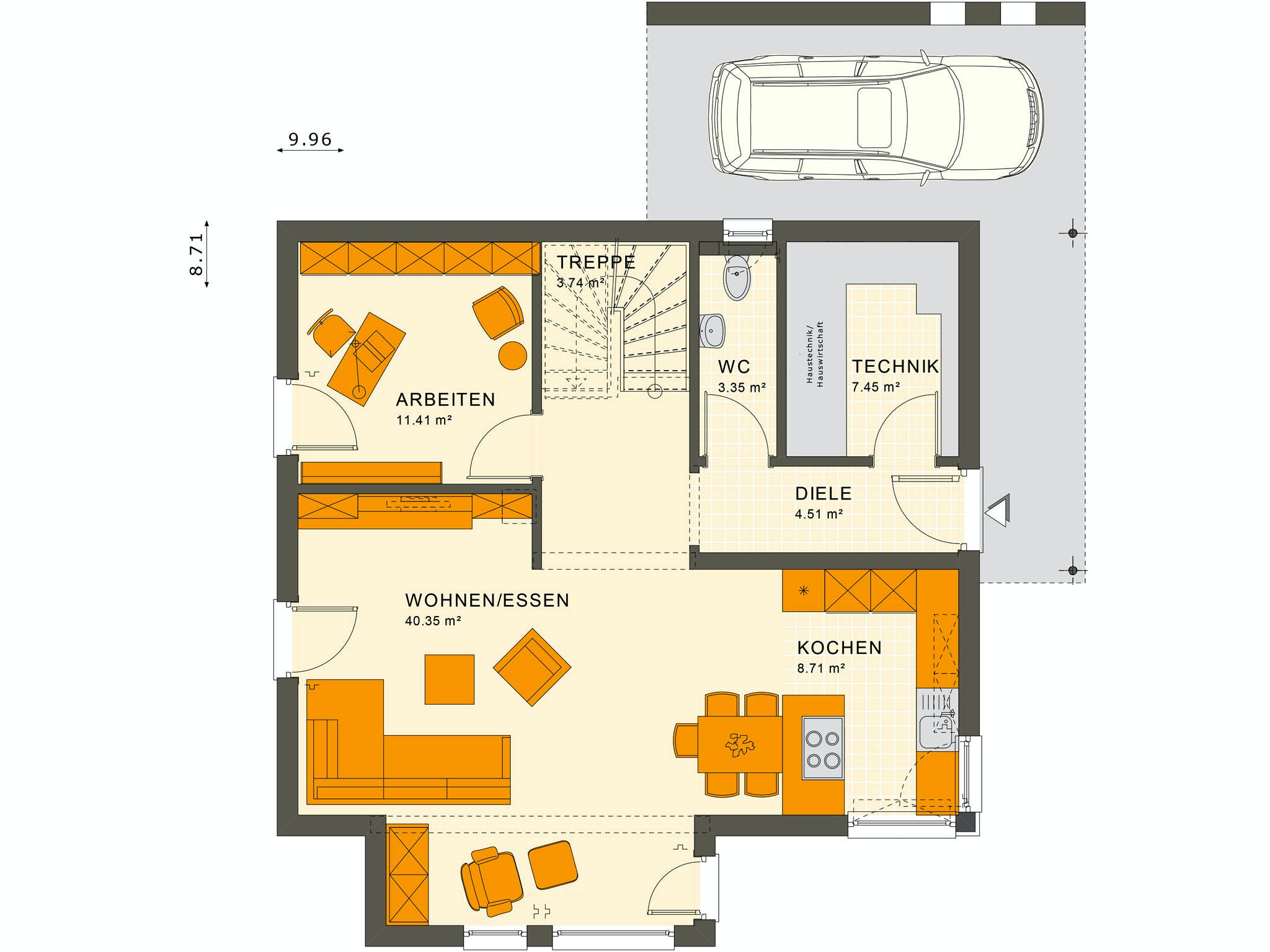 Fertighaus SUNSHINE 143 V5 von Living Fertighaus Ausbauhaus ab 308888€, Satteldach-Klassiker Grundriss 1