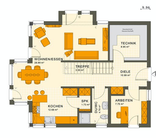 Fertighaus SUNSHINE 144 V3 von Living Fertighaus Ausbauhaus ab 192315€, Satteldach-Klassiker Grundriss 1