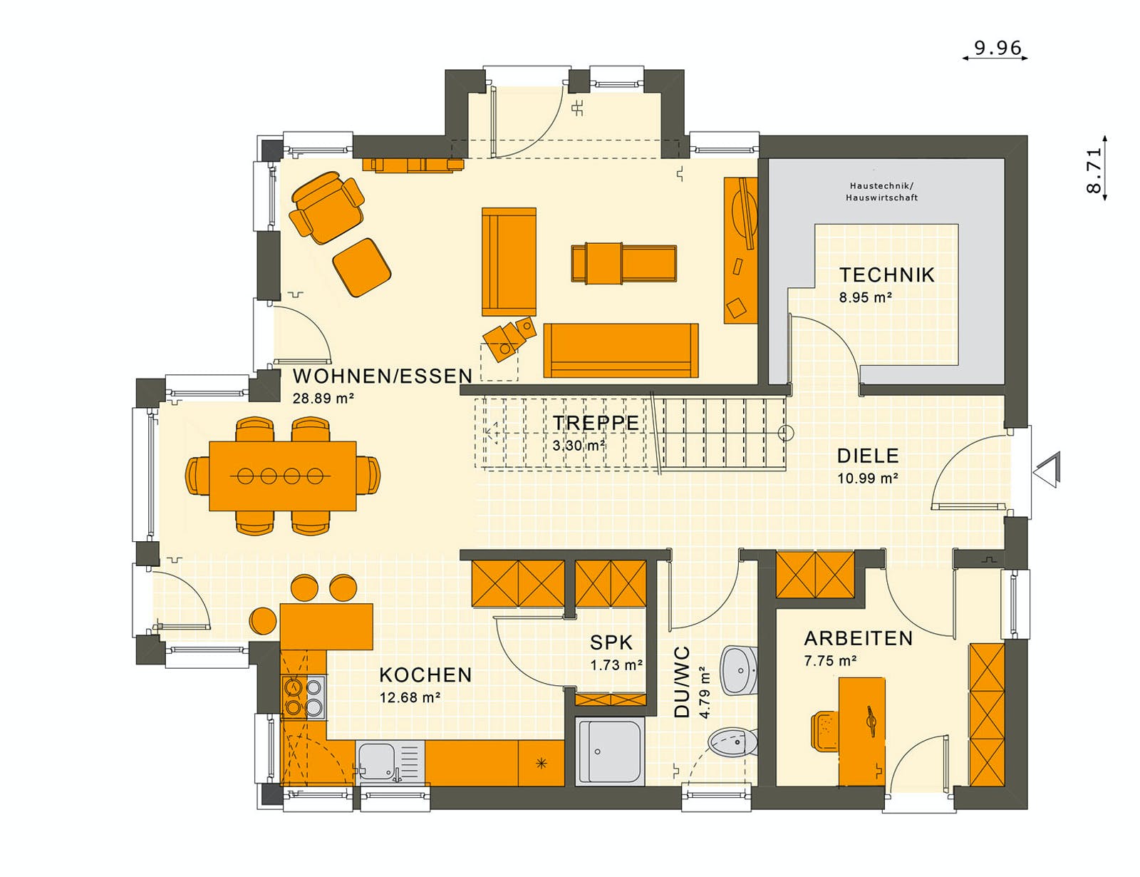Fertighaus SUNSHINE 144 V3 von Living Fertighaus Ausbauhaus ab 323766€, Satteldach-Klassiker Grundriss 1