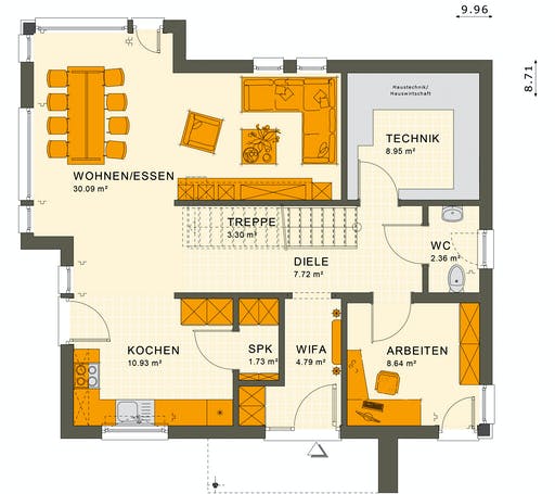 Fertighaus SUNSHINE 144 V4 von Living Fertighaus Ausbauhaus ab 189724€, Satteldach-Klassiker Grundriss 1