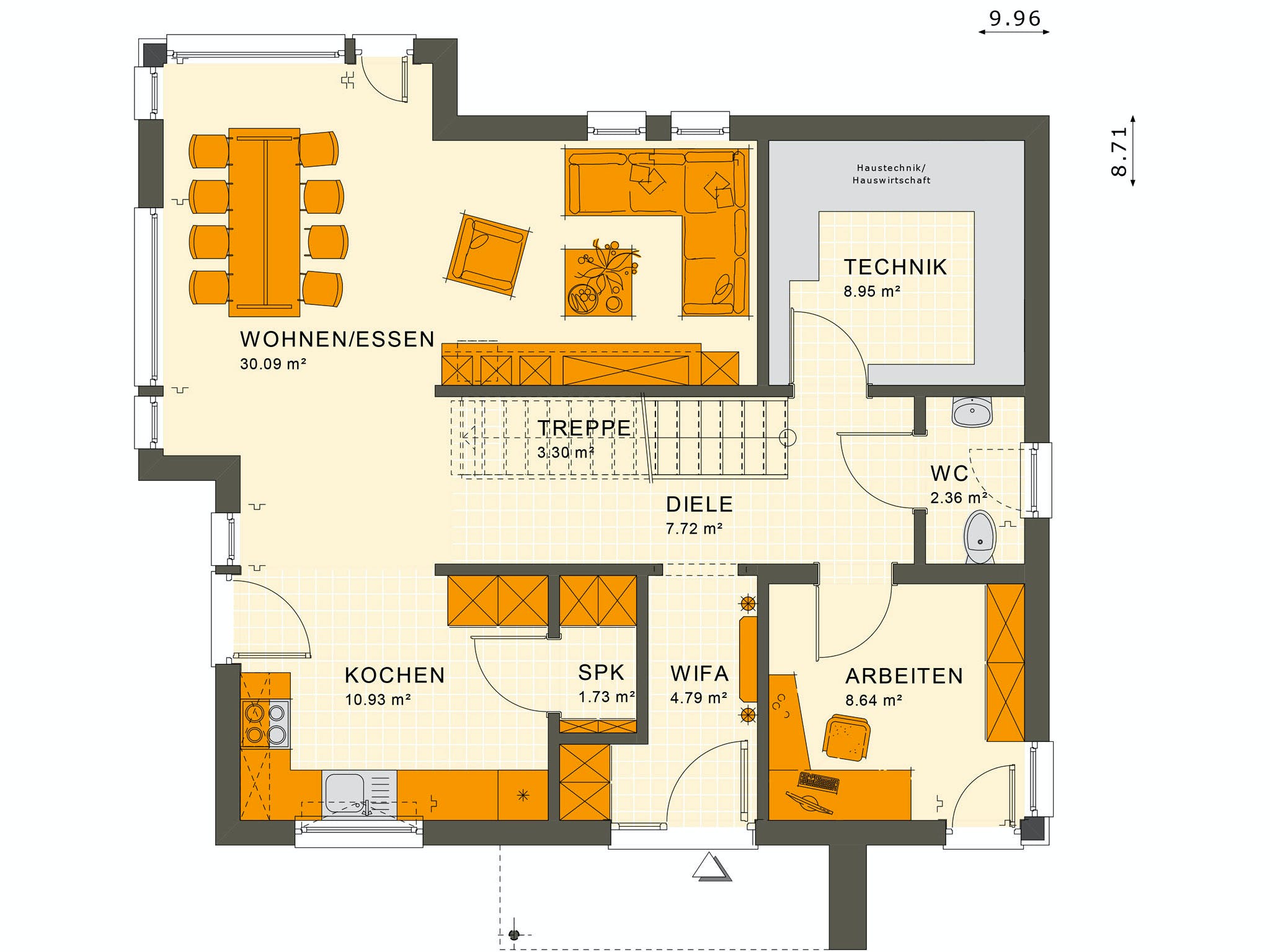 Fertighaus SUNSHINE 144 V4 von Living Fertighaus Ausbauhaus ab 317482€, Satteldach-Klassiker Grundriss 1