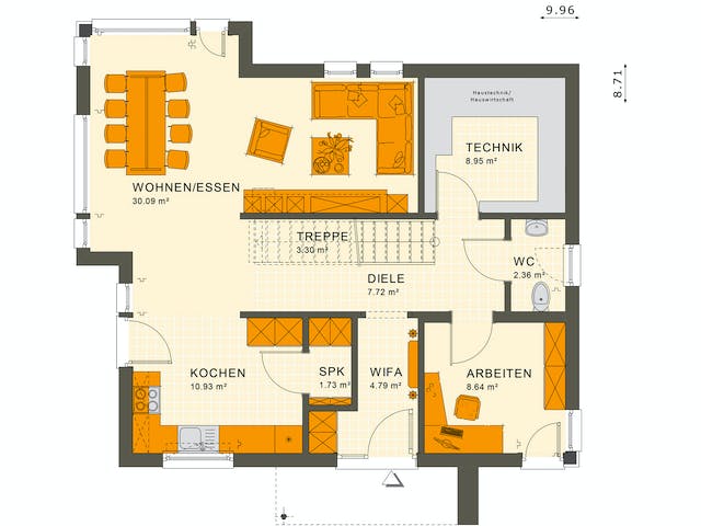 Fertighaus SUNSHINE 144 V4 von Living Fertighaus Ausbauhaus ab 333724€, Satteldach-Klassiker Grundriss 1