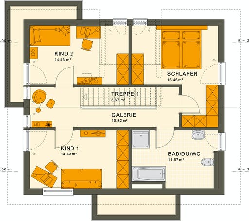 Fertighaus SUNSHINE 144 V4 von Living Fertighaus Ausbauhaus ab 317482€, Satteldach-Klassiker Grundriss 2