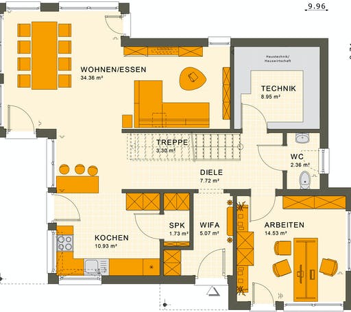 Fertighaus SUNSHINE 144 V6 von Living Fertighaus Ausbauhaus ab 213480€, Stadtvilla Grundriss 1