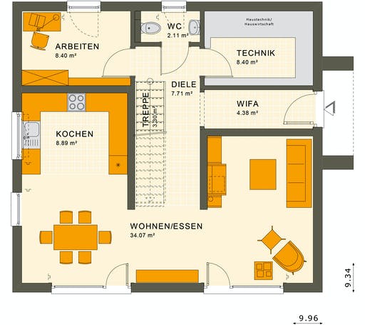 Fertighaus SUNSHINE 154 V3 von Living Fertighaus Ausbauhaus ab 201998€, Satteldach-Klassiker Grundriss 1