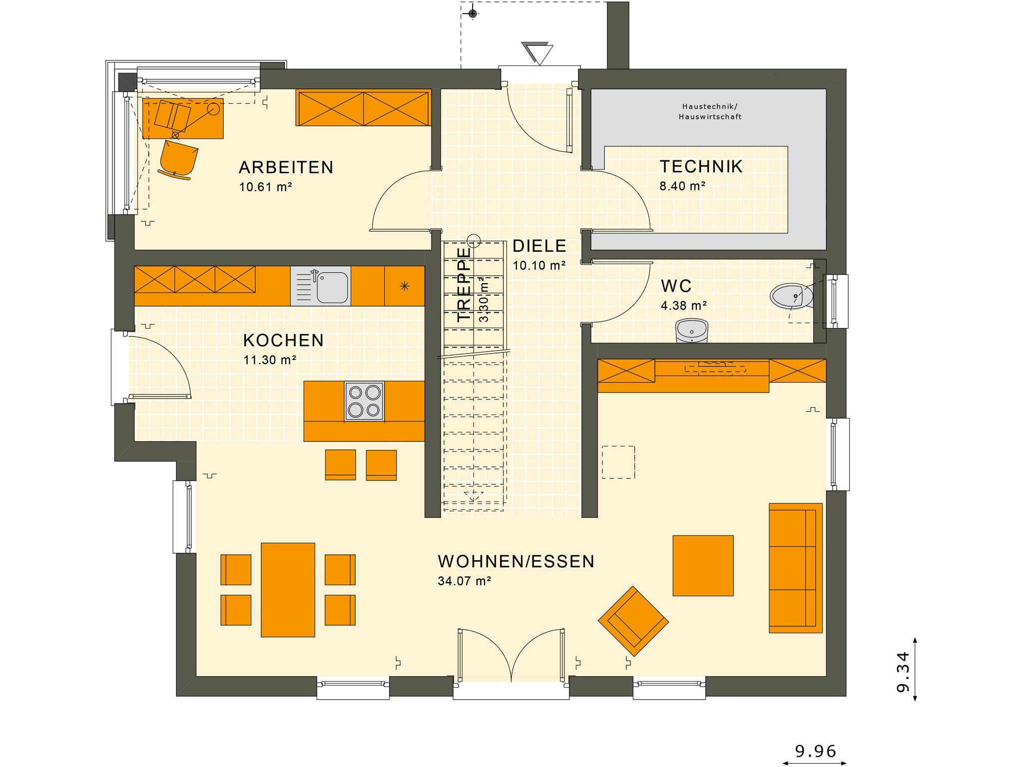 Fertighaus SUNSHINE 154 V5 von Living Fertighaus Ausbauhaus ab 340802€, Satteldach-Klassiker Grundriss 1