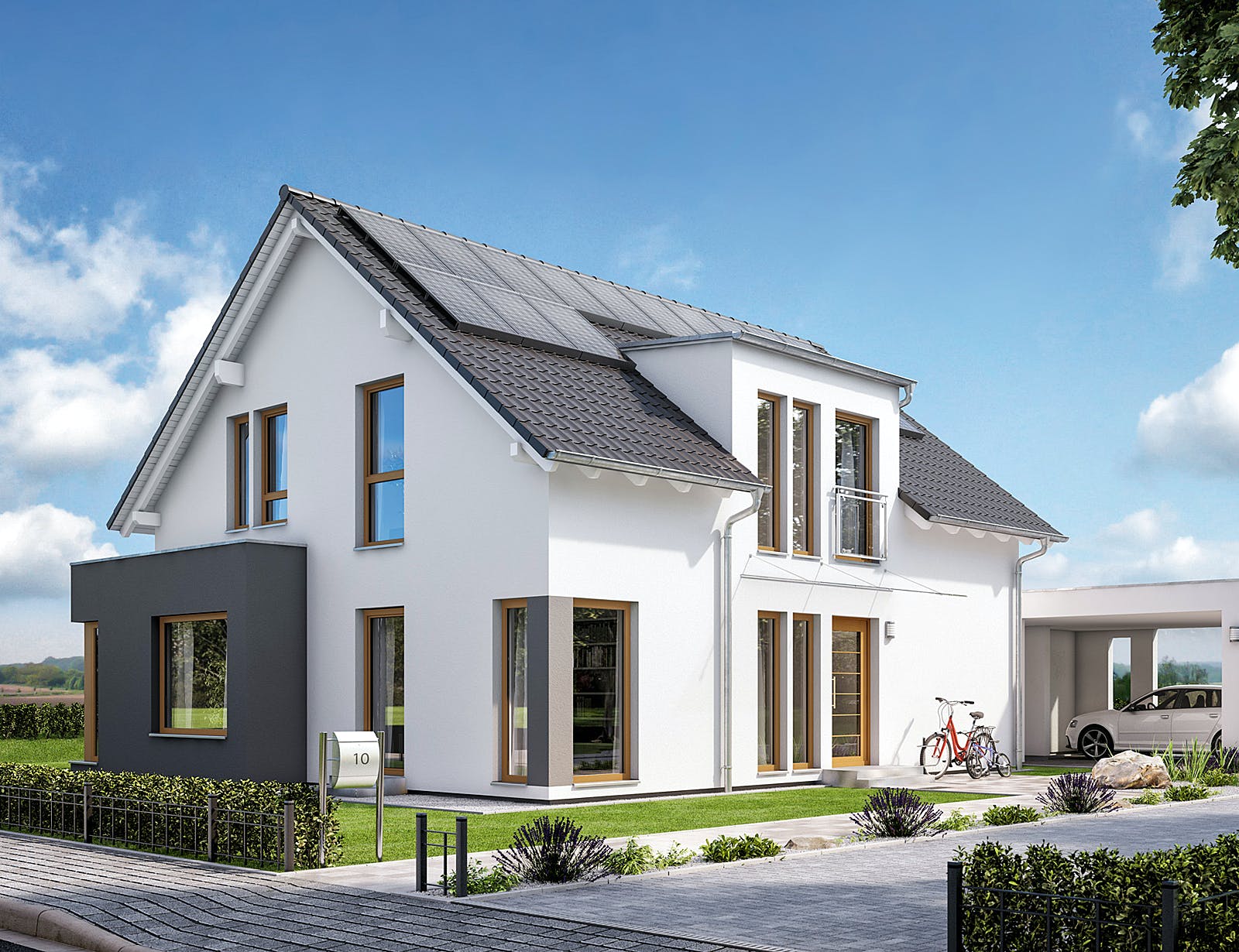 Fertighaus SUNSHINE 165 V2 von Living Fertighaus Ausbauhaus ab 344111€, Satteldach-Klassiker Außenansicht 1