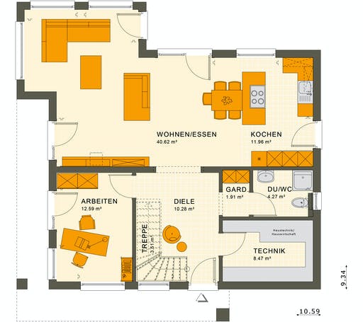 Fertighaus SUNSHINE 165 V4 von Living Fertighaus Ausbauhaus ab 201828€, Satteldach-Klassiker Grundriss 1