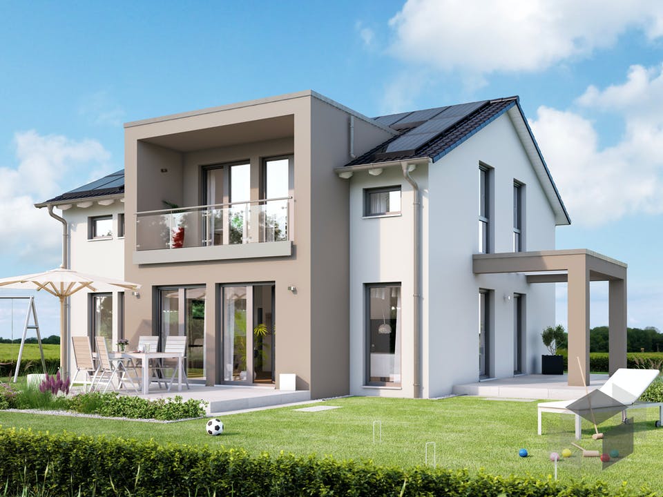 Fertighaus SUNSHINE 165 V5 von Living Fertighaus Ausbauhaus ab 202100€, Satteldach-Klassiker Außenansicht 1