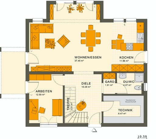Fertighaus SUNSHINE 165 V5 von Living Fertighaus Ausbauhaus ab 343205€, Satteldach-Klassiker Grundriss 1