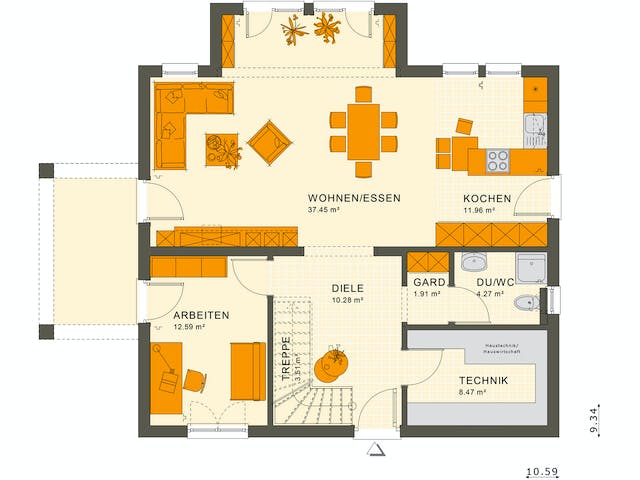 Fertighaus SUNSHINE 165 V5 von Living Fertighaus Ausbauhaus ab 343205€, Satteldach-Klassiker Grundriss 1