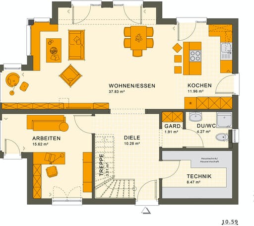 Fertighaus SUNSHINE 165 V6 von Living Fertighaus Ausbauhaus ab 370912€, Stadtvilla Grundriss 1