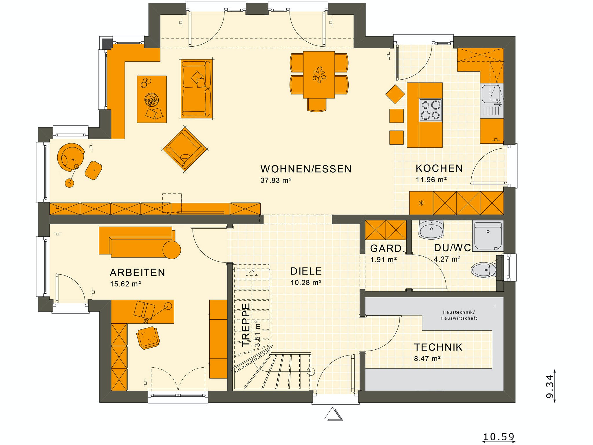 Fertighaus SUNSHINE 165 V6 von Living Fertighaus Ausbauhaus ab 370912€, Stadtvilla Grundriss 1