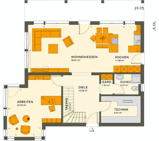 Fertighaus SUNSHINE 165 V7 von Living Fertighaus Ausbauhaus ab 239653€, Cubushaus Grundriss 1