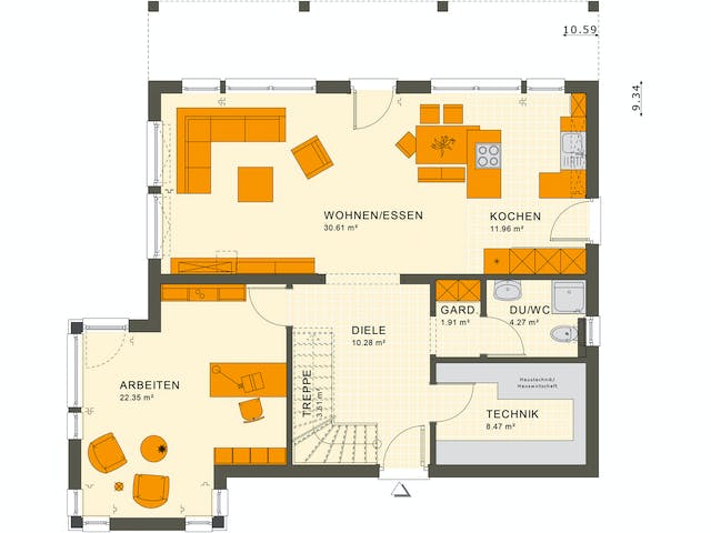 Fertighaus SUNSHINE 165 V7 von Living Fertighaus Ausbauhaus ab 375327€, Cubushaus Grundriss 1
