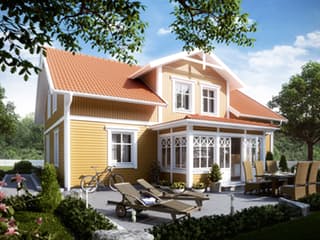 Fertighaus Lönneberga von Eksjöhus AB Bausatzhaus ab 200900€, Satteldach-Klassiker Außenansicht 2