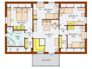 Fertighaus Lönneberga von Eksjöhus AB Bausatzhaus ab 200900€, Satteldach-Klassiker Grundriss 1