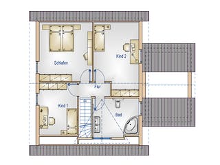Massivhaus Haus 1 von Loewenfeld Bauen Schlüsselfertig ab 399000€, Satteldach-Klassiker Grundriss 2