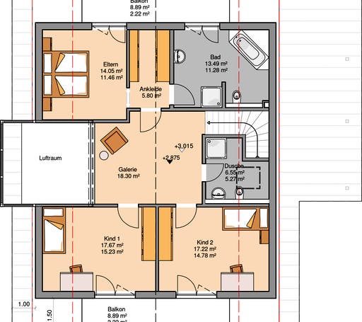 Massivhaus Architektenhaus Luce von Kern-Haus Schlüsselfertig ab 560900€, Satteldach-Klassiker Grundriss 2
