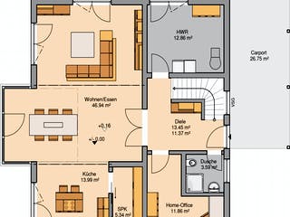 Massivhaus Familienhaus Luce von Kern-Haus Schlüsselfertig ab 613900€, Satteldach-Klassiker Grundriss 1
