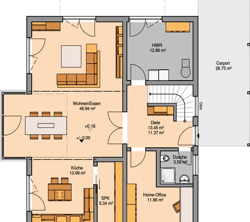 Massivhaus Architektenhaus Luce von Kern-Haus Schlüsselfertig ab 560900€, Satteldach-Klassiker Grundriss 1