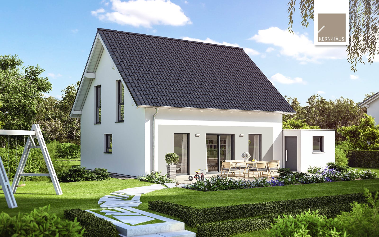 Massivhaus Familienhaus Luna von Kern-Haus Schlüsselfertig ab 385900€, Satteldach-Klassiker Außenansicht 2