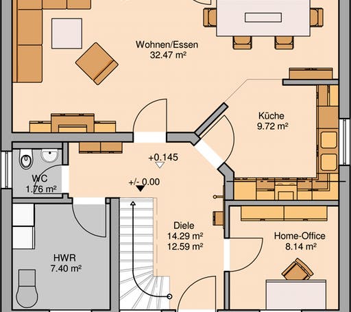 Massivhaus Architektenhaus Luna von Kern-Haus Schlüsselfertig ab 324900€, Satteldach-Klassiker Grundriss 1