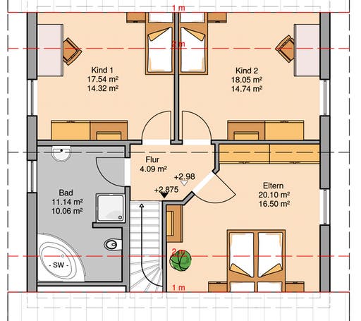 Massivhaus Architektenhaus Luna von Kern-Haus Schlüsselfertig ab 324900€, Satteldach-Klassiker Grundriss 2