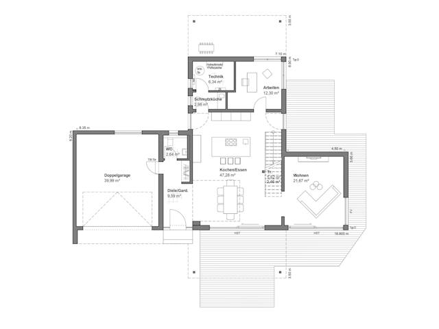 Fertighaus Musterhaus  Bad Vilbel von LUXHAUS, Cubushaus Grundriss 1