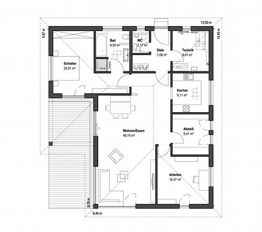 Luxhaus - Bungalow Walmdach 130 - Floorplan 1