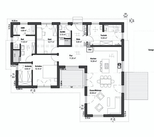 Luxhaus - Bungalow Pultdach 145 Floorplan 1