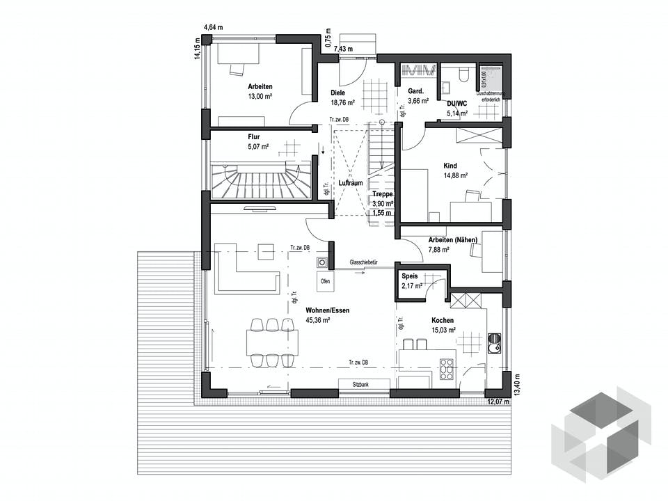 Pultdach Klassik 189 von LUXHAUS Grundriss