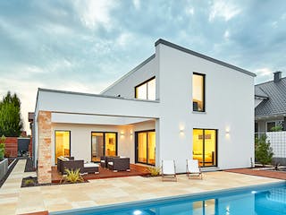Fertighaus Pultdach Klassik 157 von LUXHAUS, Pultdachhaus Außenansicht 1