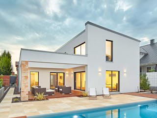Fertighaus Pultdach Klassik 157 von LUXHAUS, Pultdachhaus Außenansicht 1