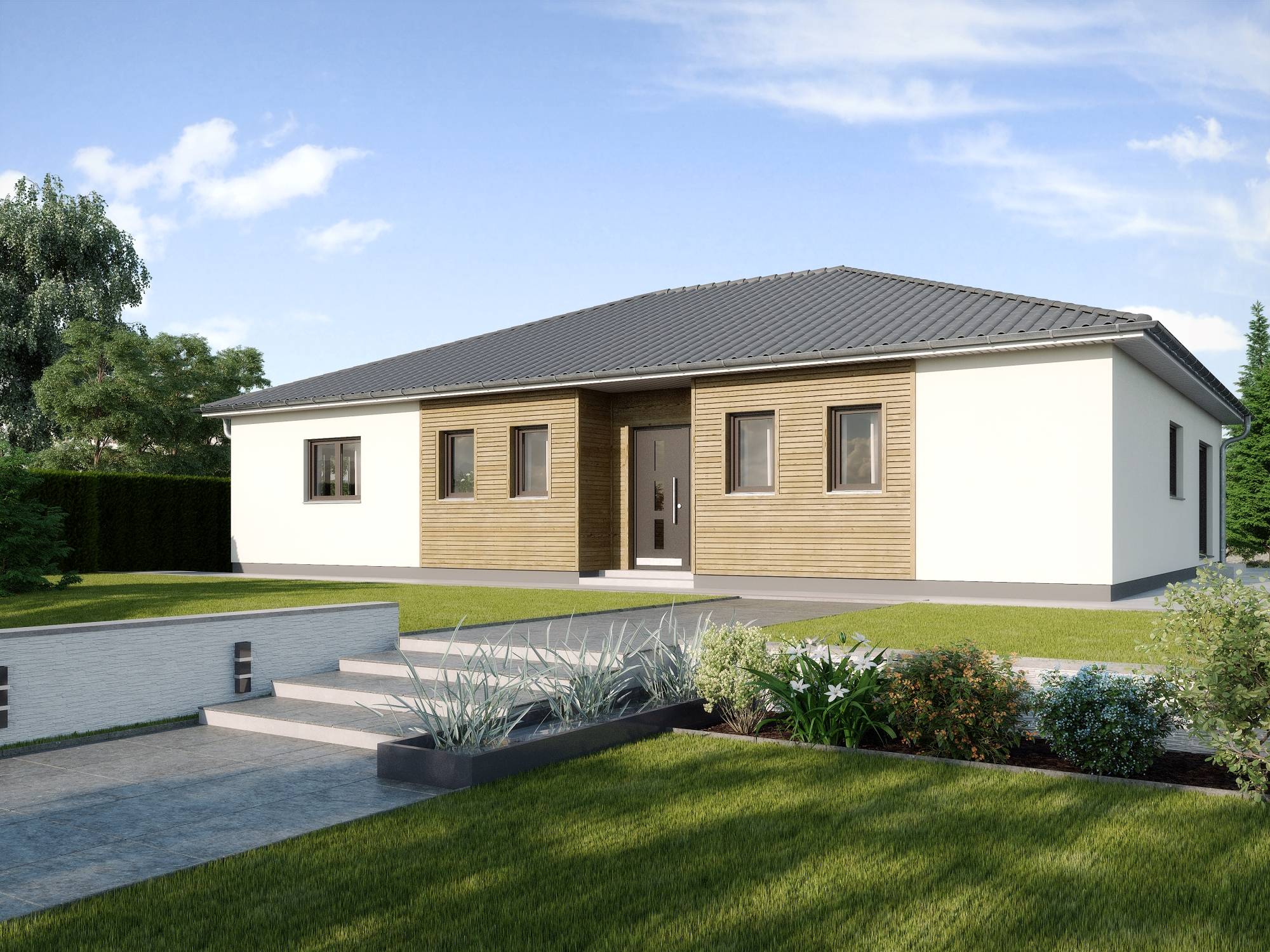Fertighaus Madeira von GUSSEK HAUS Schlüsselfertig ab 361500€, Bungalow Außenansicht 1