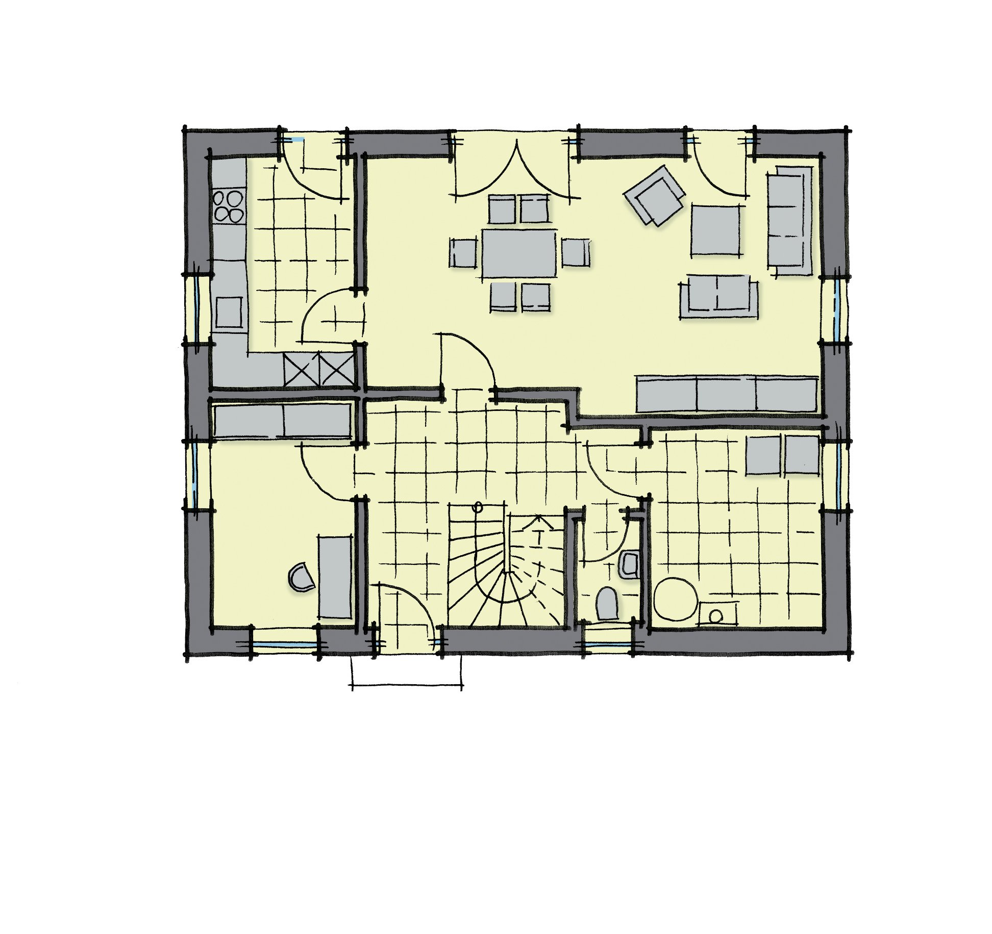 Fertighaus Magnolienallee von GUSSEK HAUS Schlüsselfertig ab 327900€, Satteldach-Klassiker Grundriss 1