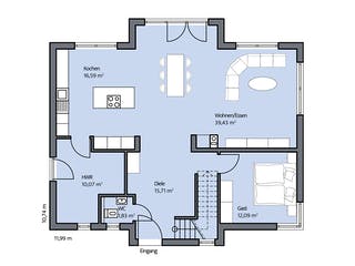 Massivhaus Arnold von Mammen Bauunternehmen, Satteldach-Klassiker Grundriss 1