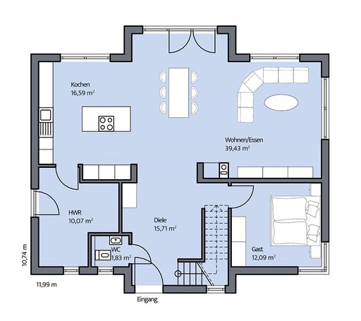 Massivhaus Arnold von Mammen Bauunternehmen, Satteldach-Klassiker Grundriss 1