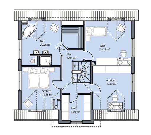 Massivhaus Denker von Mammen Bauunternehmen, Satteldach-Klassiker Grundriss 2