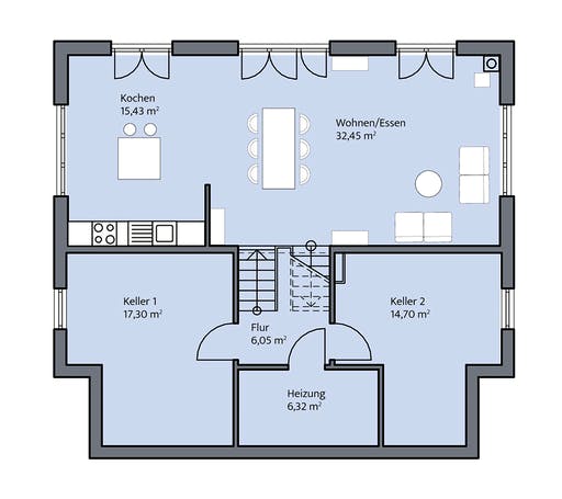 Massivhaus Fischer von Mammen Bauunternehmen, Satteldach-Klassiker Grundriss 1